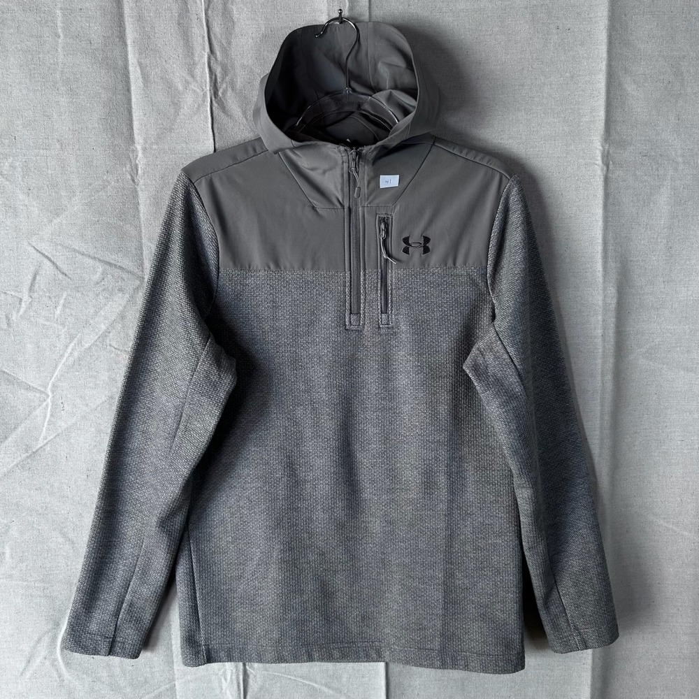 Under Armour Mens Gray Textured Quarter Zip Pullover‎ Hoodie Sweater Small